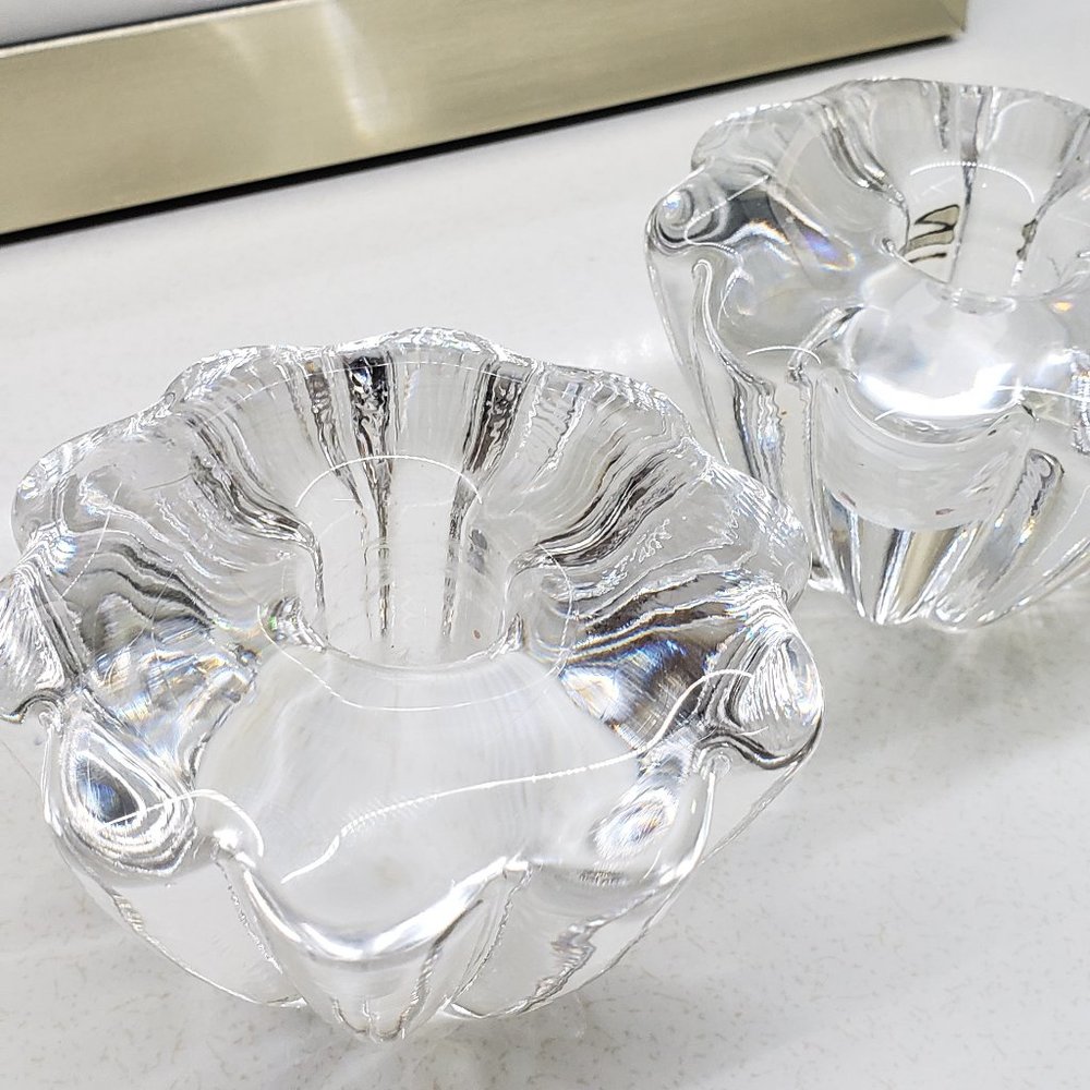 Vintage Orrefors Swedan Crystal Petal Candleholders